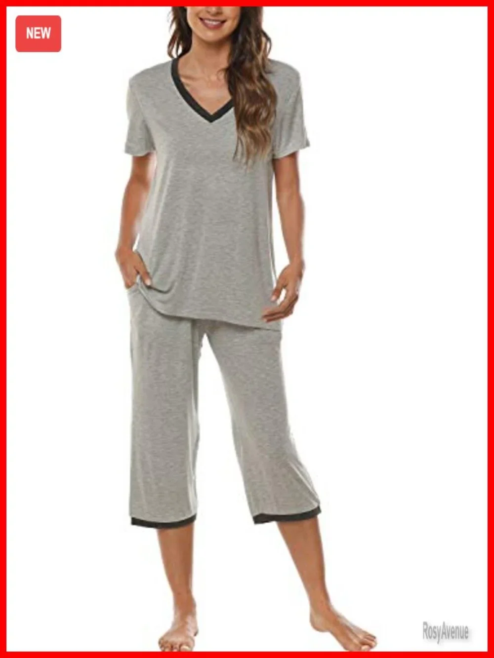 Women's Pajama Set Short Sleeve Top Capri Pants Lightweight Sleepwear Lounge